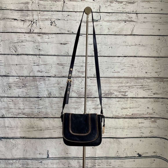 MK Naomi Gold Hardware Purse Navy Blue Leather - Picture 1 of 10